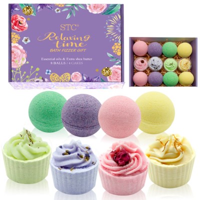 Christmas private label natural handmade rich bubble  spa relaxing  bath fizzer kit colorful  organic bath bomb gift set